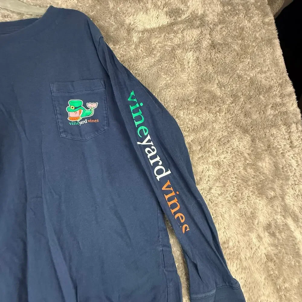 Vineyard Vines Long Sleeve Navy Blue T Shirt St Patricks Day Boys Youth S 8 10